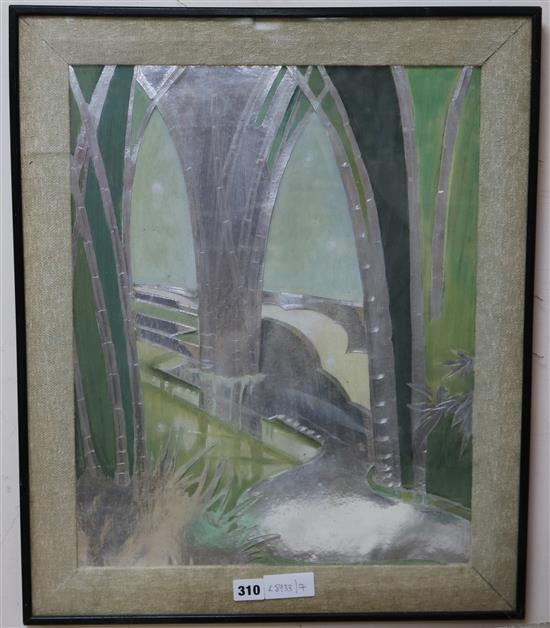 Agnes Pinder Davies, cut sheet aluminium and watercolours, Bamboo, signed, 50 x 40cm